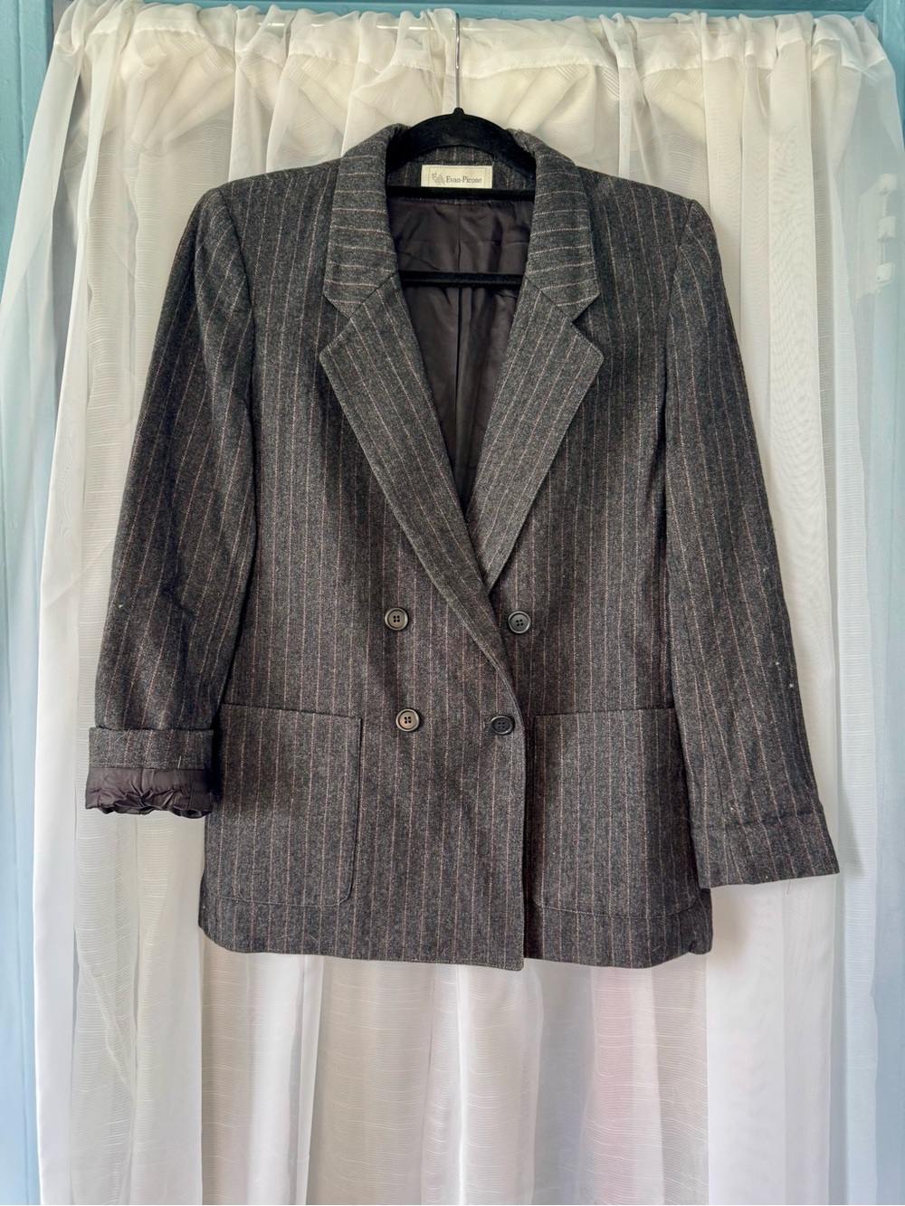 Evan Picone Charcoal Pinstripe Double-Breasted Blazer